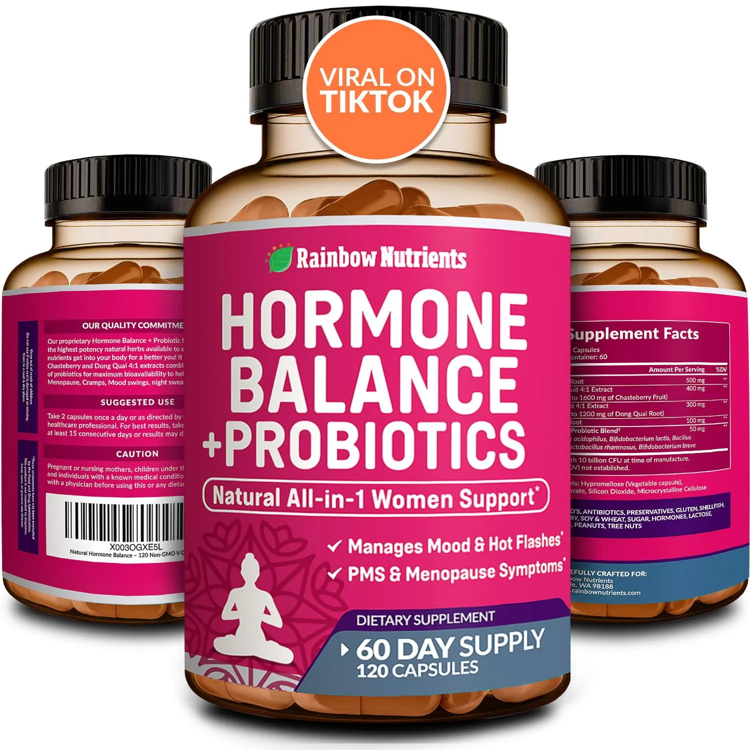 Amazon.com: Hormone Balance + Probiotics for Women (3450mg) Natural Menopause Relief, Weight Management, Bloating, Hot Flashes, PMS | Organic Maca, ...