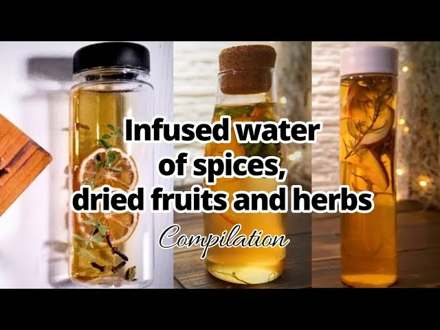Infused water compilation with spices and dried fruits and herbs