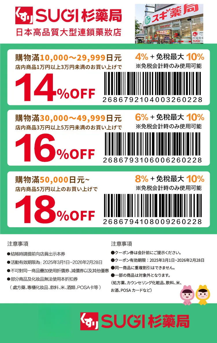 飛日本前必存!2025最新版藥妝店優惠券、退稅全攻略:SUGI藥局退稅、新制解析