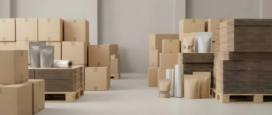瓦楞紙箱、倉庫倉庫中的包裝示意圖